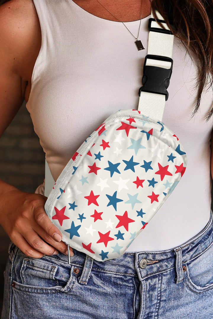 Star Printed Buckle Strap Flag Day Crossbody Bag