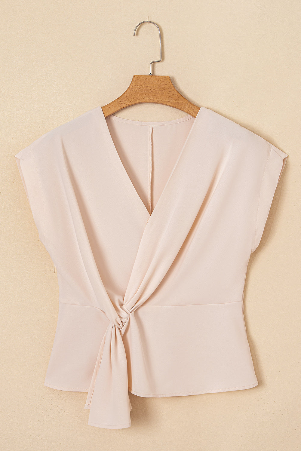 surplice v neck knotted ruched short sleeve peplum blouse