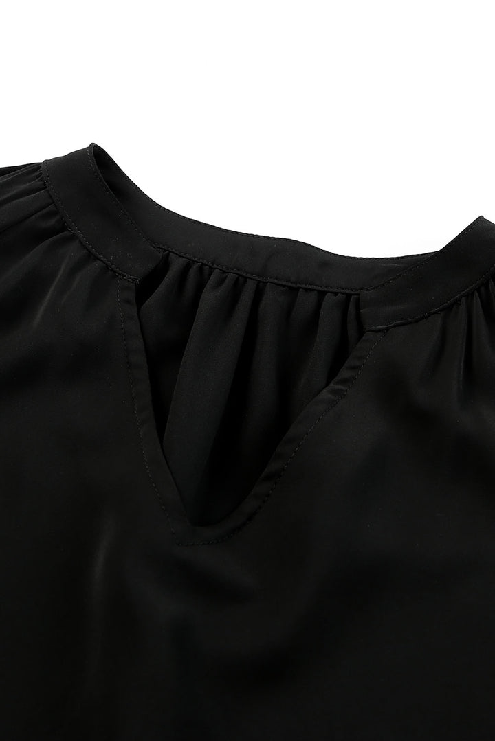 Black V Neck Long Puff Sleeve Top