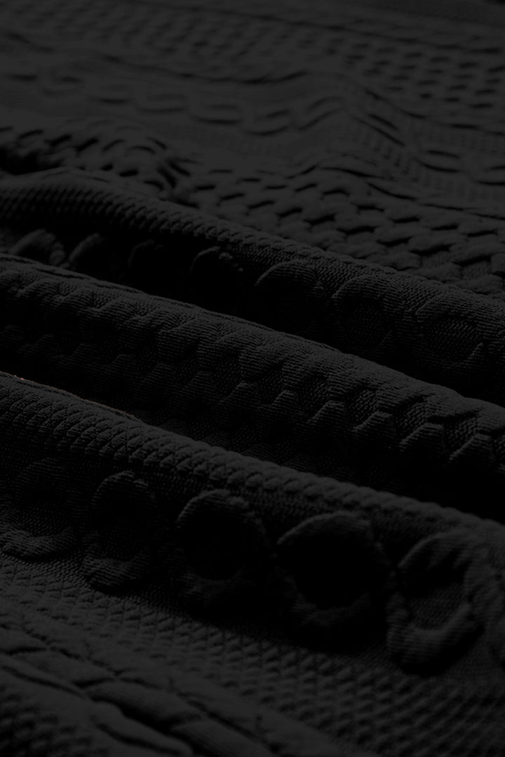 Black Cable Texture Puff Sleeve Loose Shacket