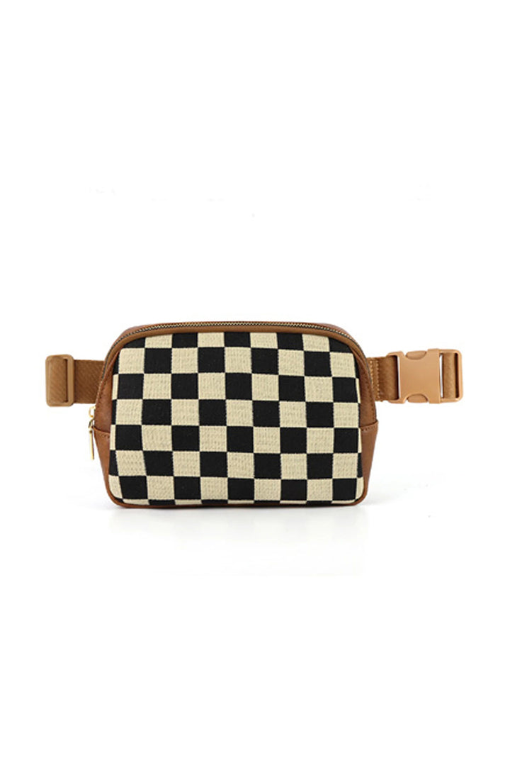 Sac banane à bandoulière en similicuir à carreaux patchwork