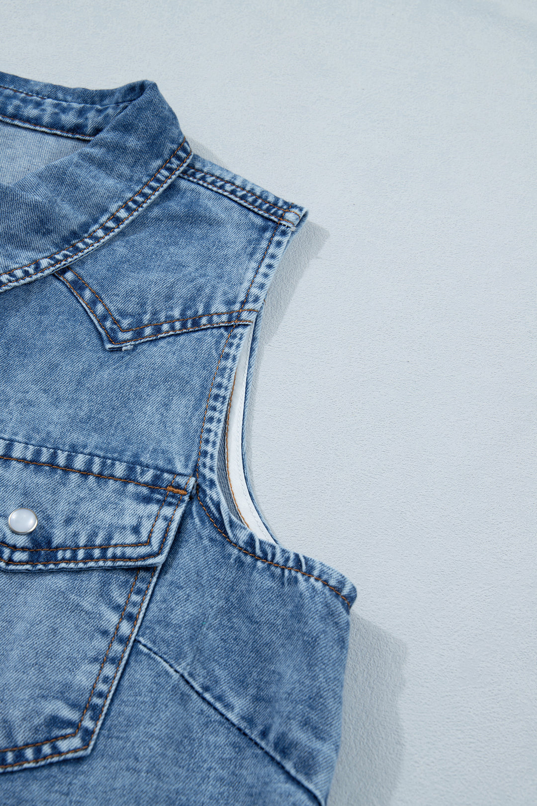 Dusk Blue Buttoned Front Collared Sleeveless Denim Vest