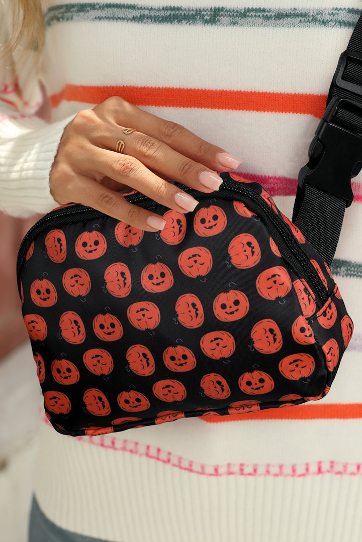 Halloween Pumpkin Print Buckle Strap Square Crossbody Bag