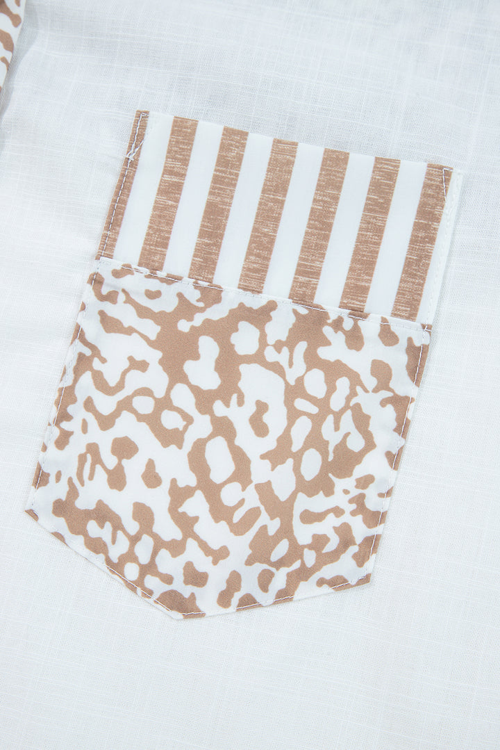 Khaki Leopard Striped Western Casual Shirt