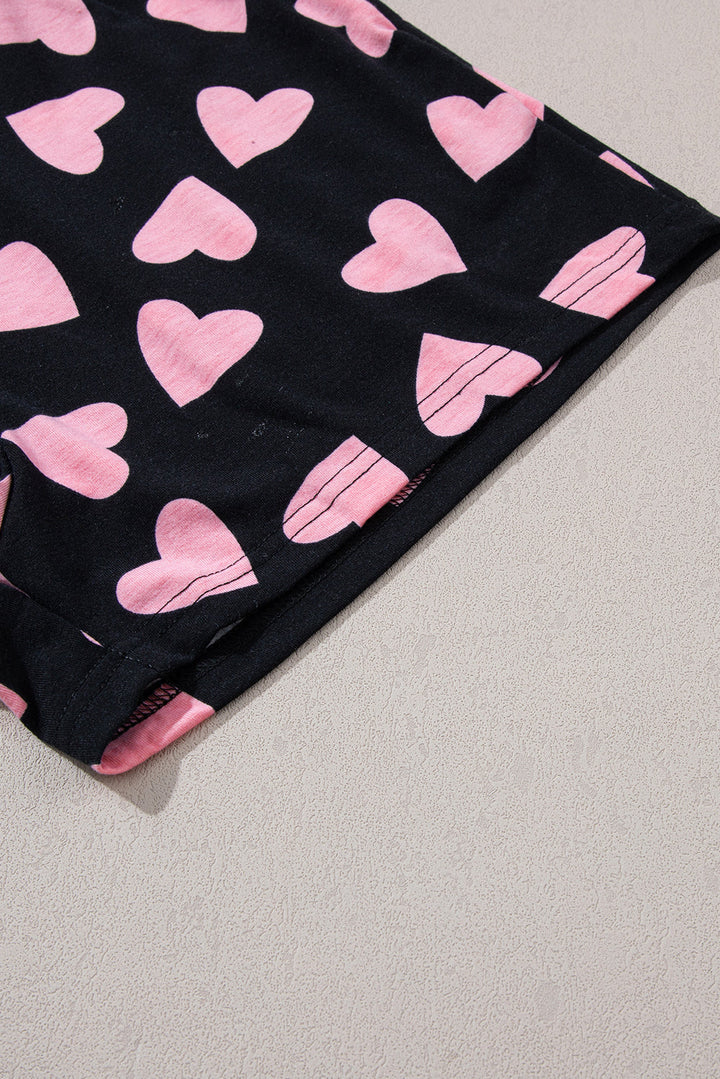valentine heart shape print long sleeve top shorts lounge set