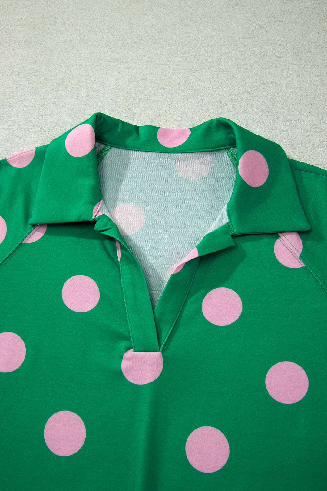 Green Polka Dot Print V Neck Tee Short Set