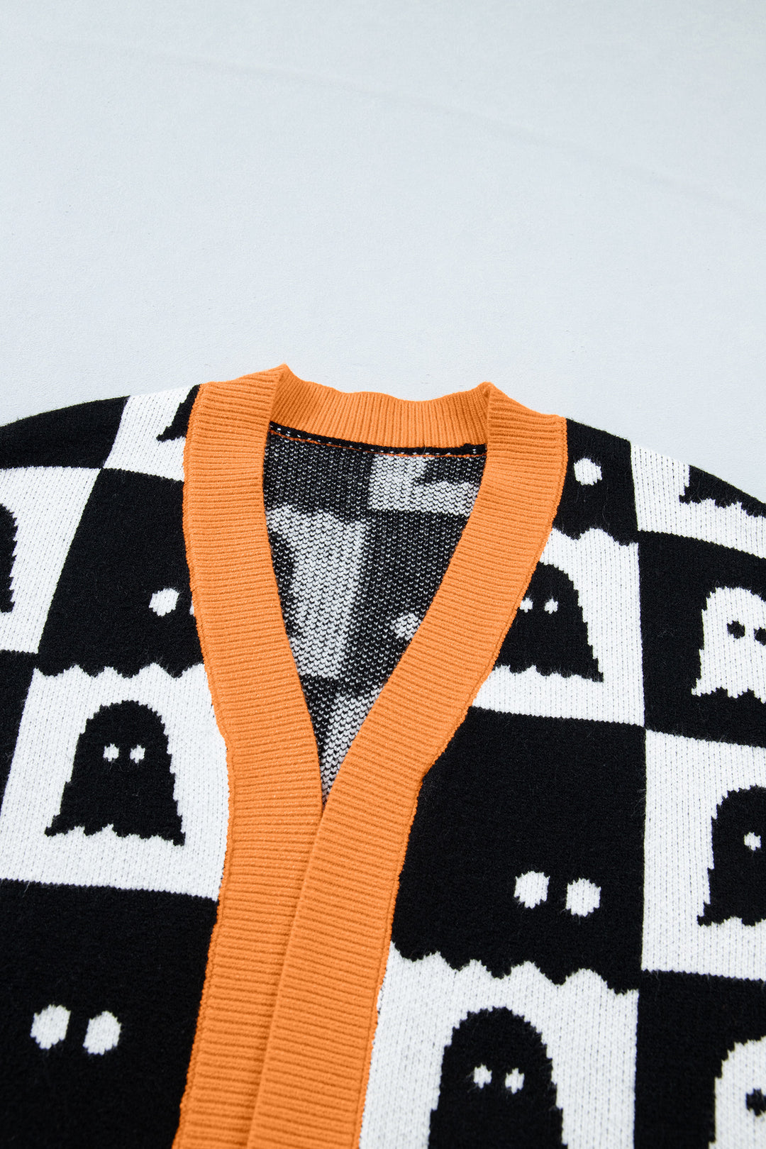 Black Geometric Ghost Print Drop Shoulder Knit Cardigan