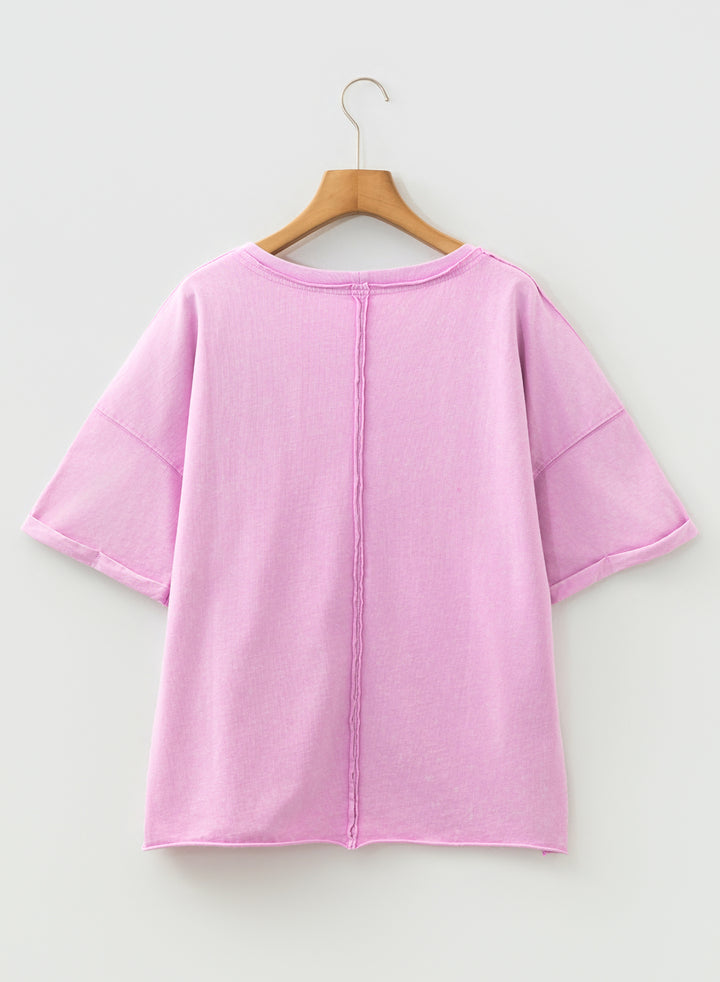 Mineral Wash Drop Shoulder Raw Edge Loose Tee