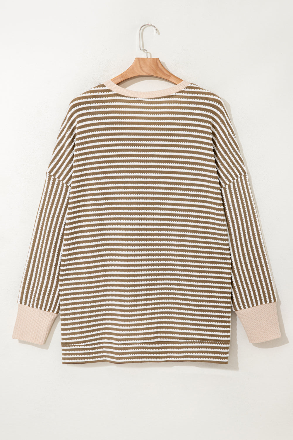 Khaki Stripe Textured Dolman Sleeve High Low Plus Size Top