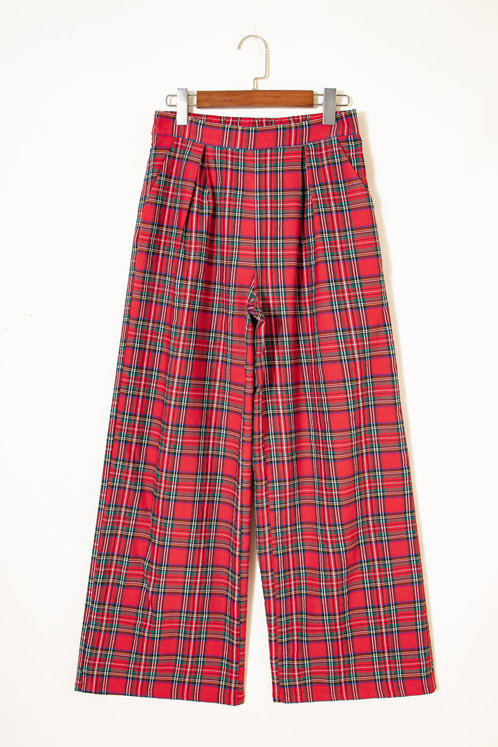 Red Festive Plaid Wide Leg Pull On Pants