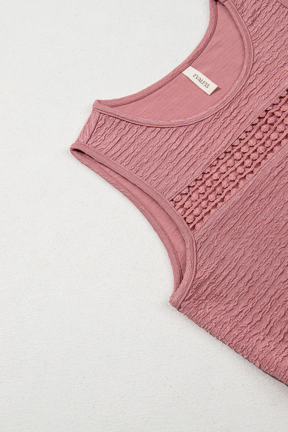 Sepia Rose Solid Color Textured Lace Hollowed Detail Sleeveless Mini Dress