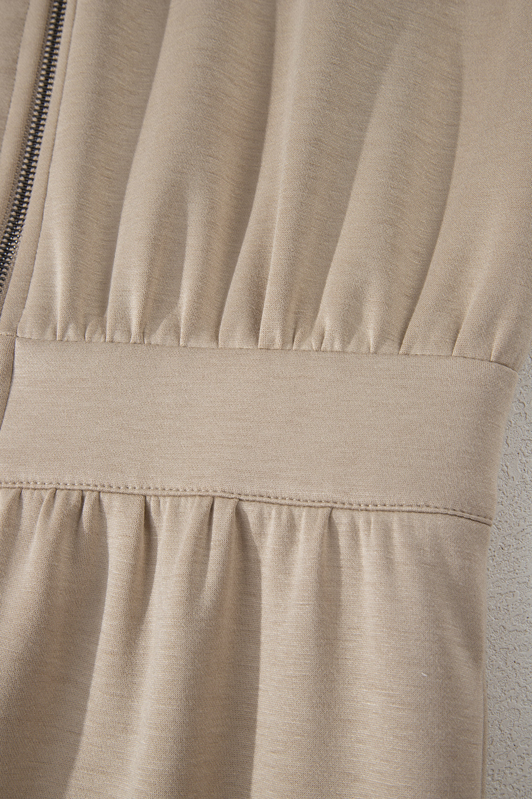 Dark Khaki Solid Color Zip Front Short Sleeve Collared Jumpsuit
