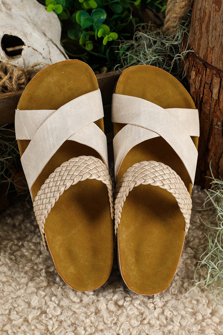 Braided Detail Criss Cross Platform Slippers