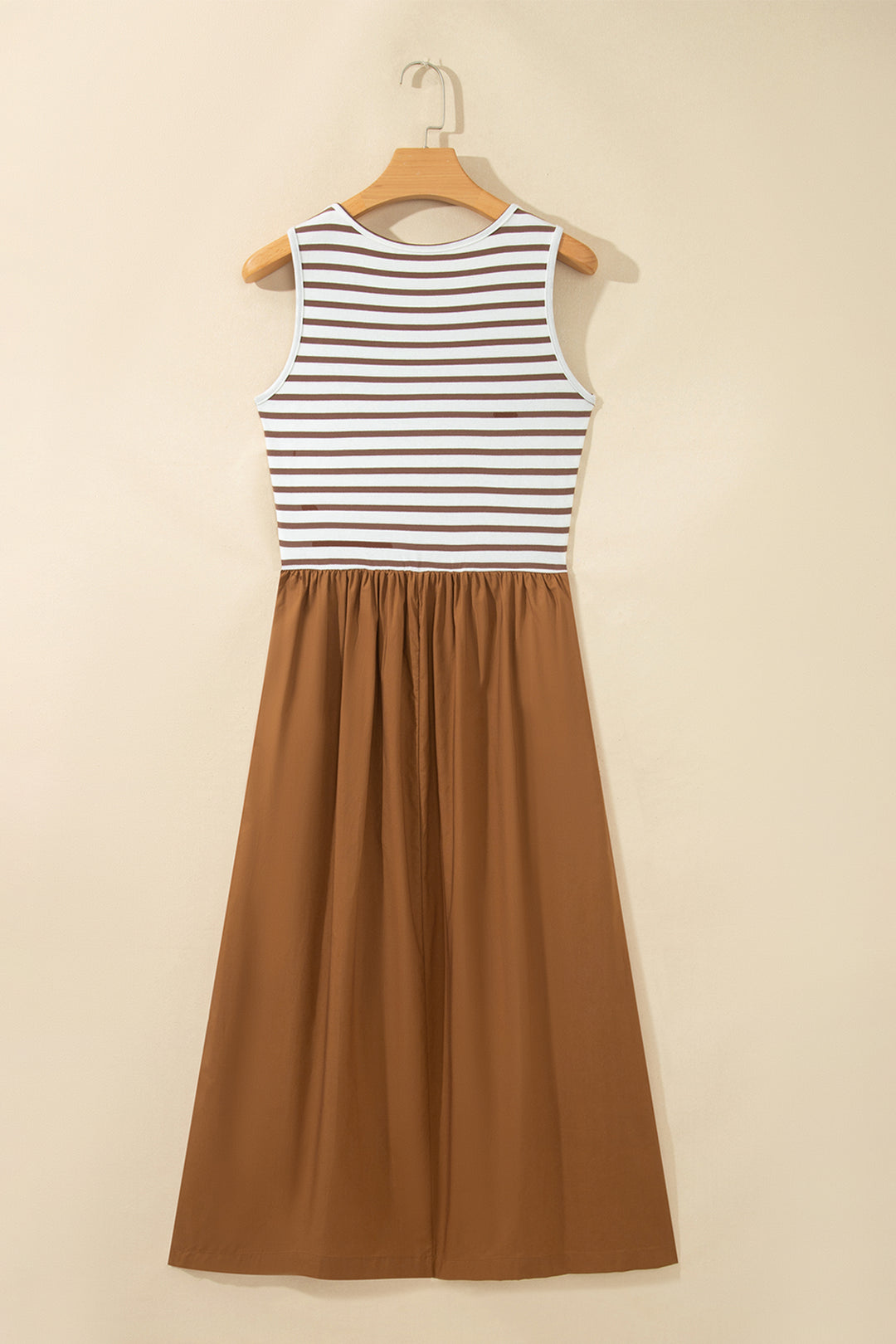Chestnut Striped Colorblock Sleeveless Casual Long Dress