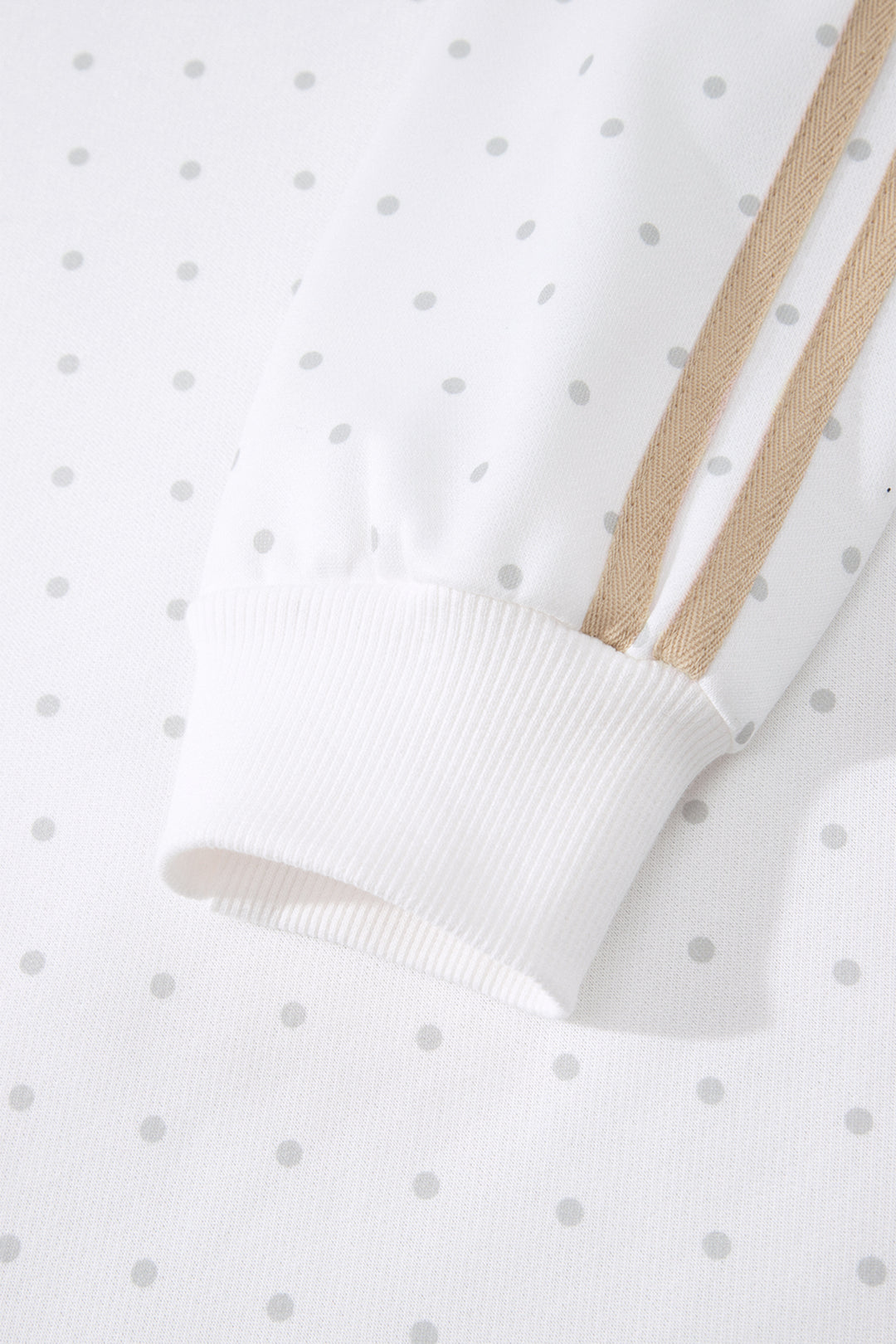 White Polka Dot Print Side Stripe Casual Sweatshirt 2pcs Short Set