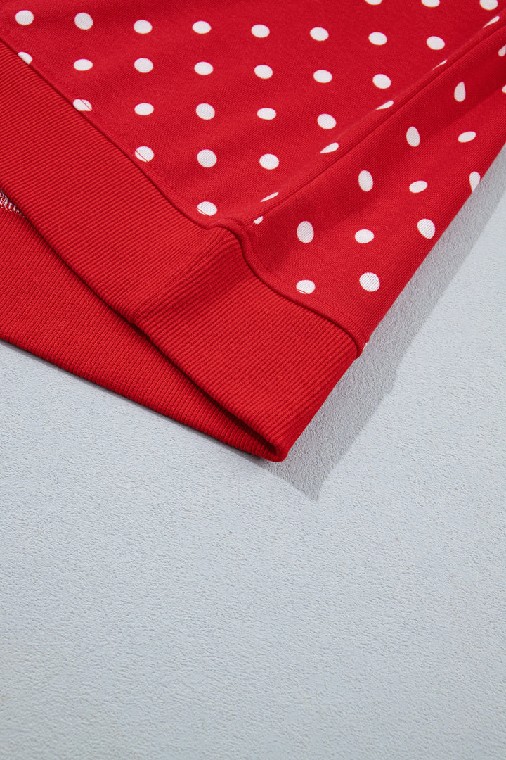 Red Polka Dot Drawstring Wide Leg Long Sleeve Top Pant Set