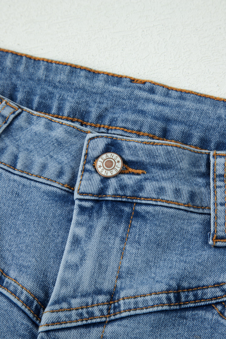 Ivy Seam Detail Pocketed Cuffed Hem Denim Shorts