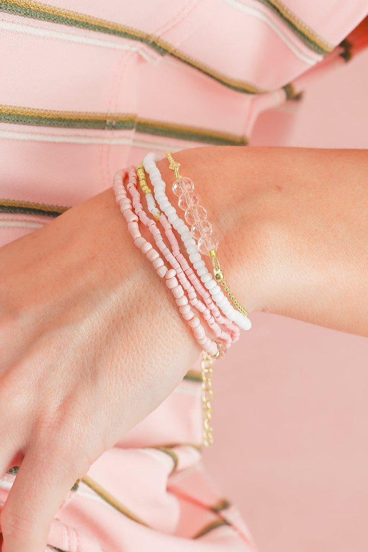 Pearl Crystal Bead Detail 5pcs Elastic Bracelet Set
