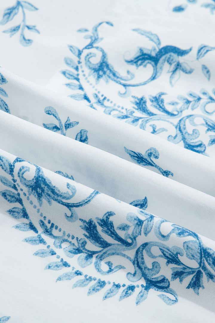 Sky Blue Plus Size Geometric Floral Print Short Sleeve Maxi Dress