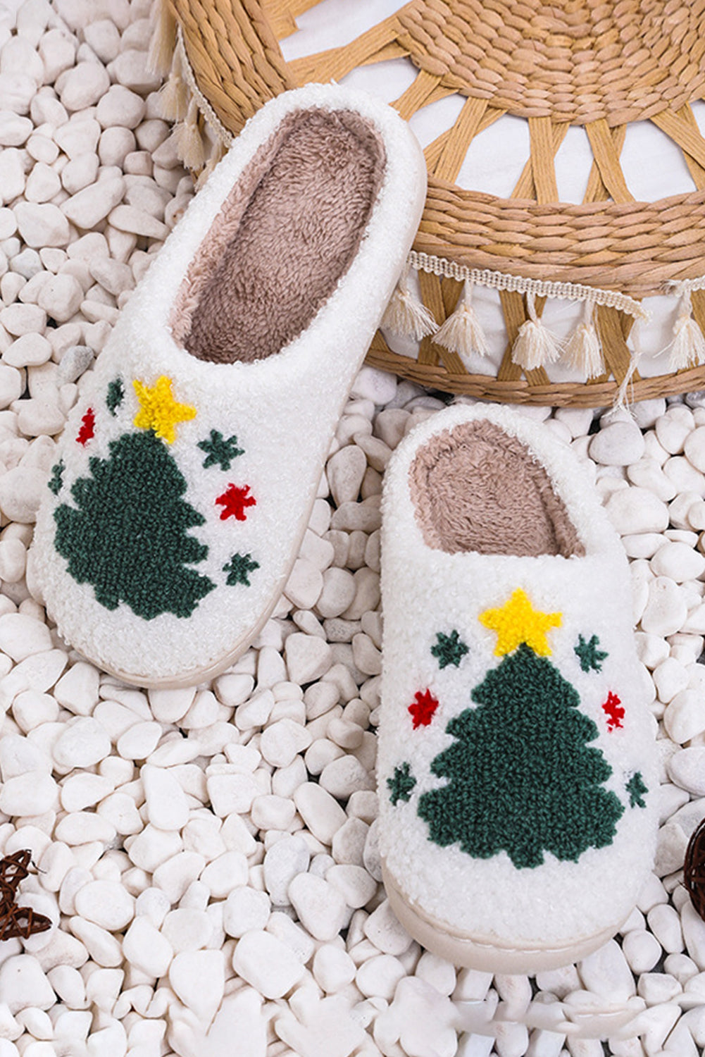 Fuzzy Christmas Tree Pattern Home Slippers