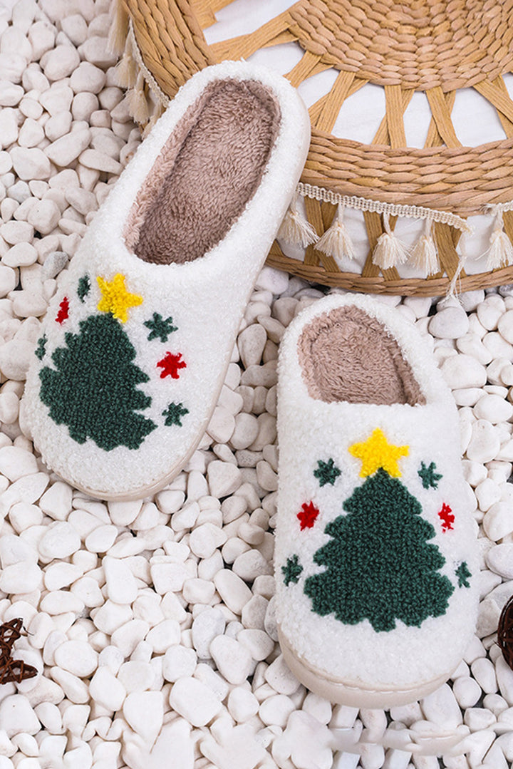 Fuzzy Christmas Tree Pattern Home Slippers