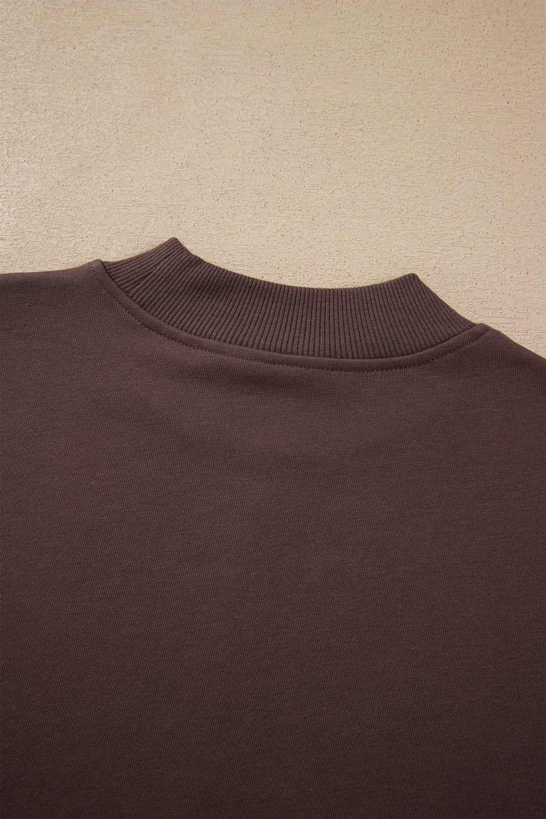 Coffee Solid Color Piping Trim Mock Neck Pullover Drawstring Pants Set