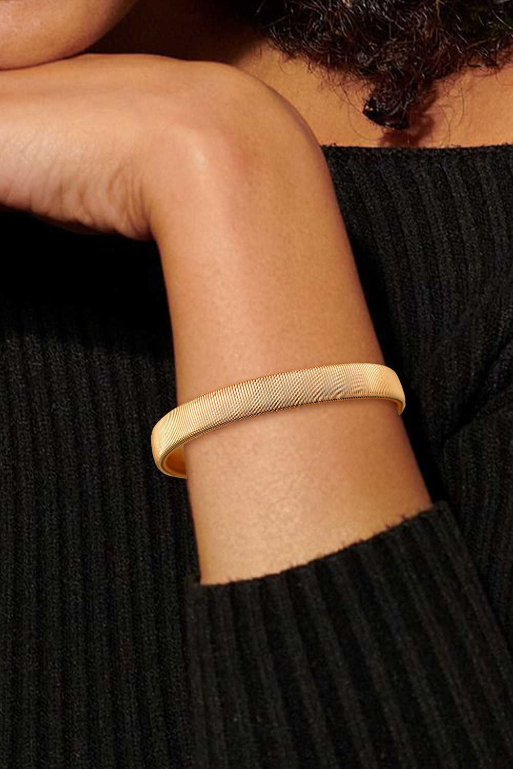 Stretchy Plated Metal Wide Bangle