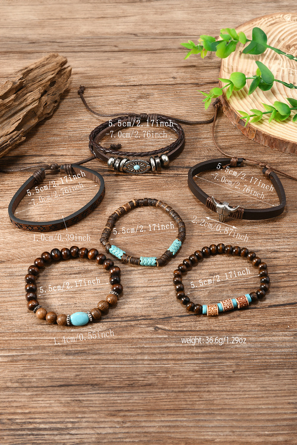 6 Piece Western Bull Skull Turquoise Beading Bracelet