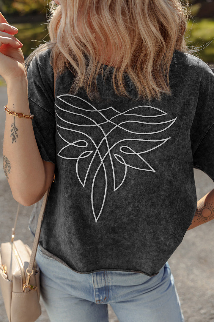 floral embroidered mineral wash crew neck t shirt