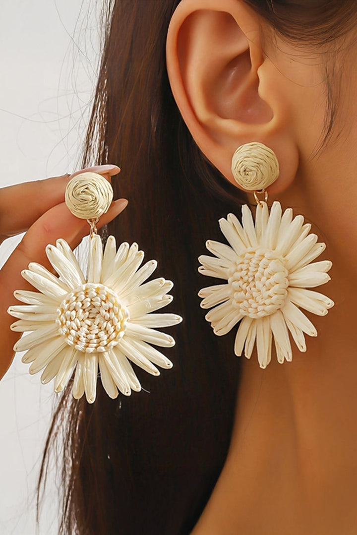 Boucles d'oreilles pendantes bohèmes en raphia crocheté tournesol