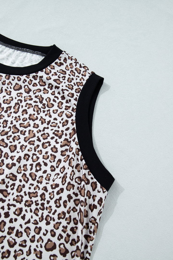 Khaki Contrast Trim Plus Size Leopard Vest