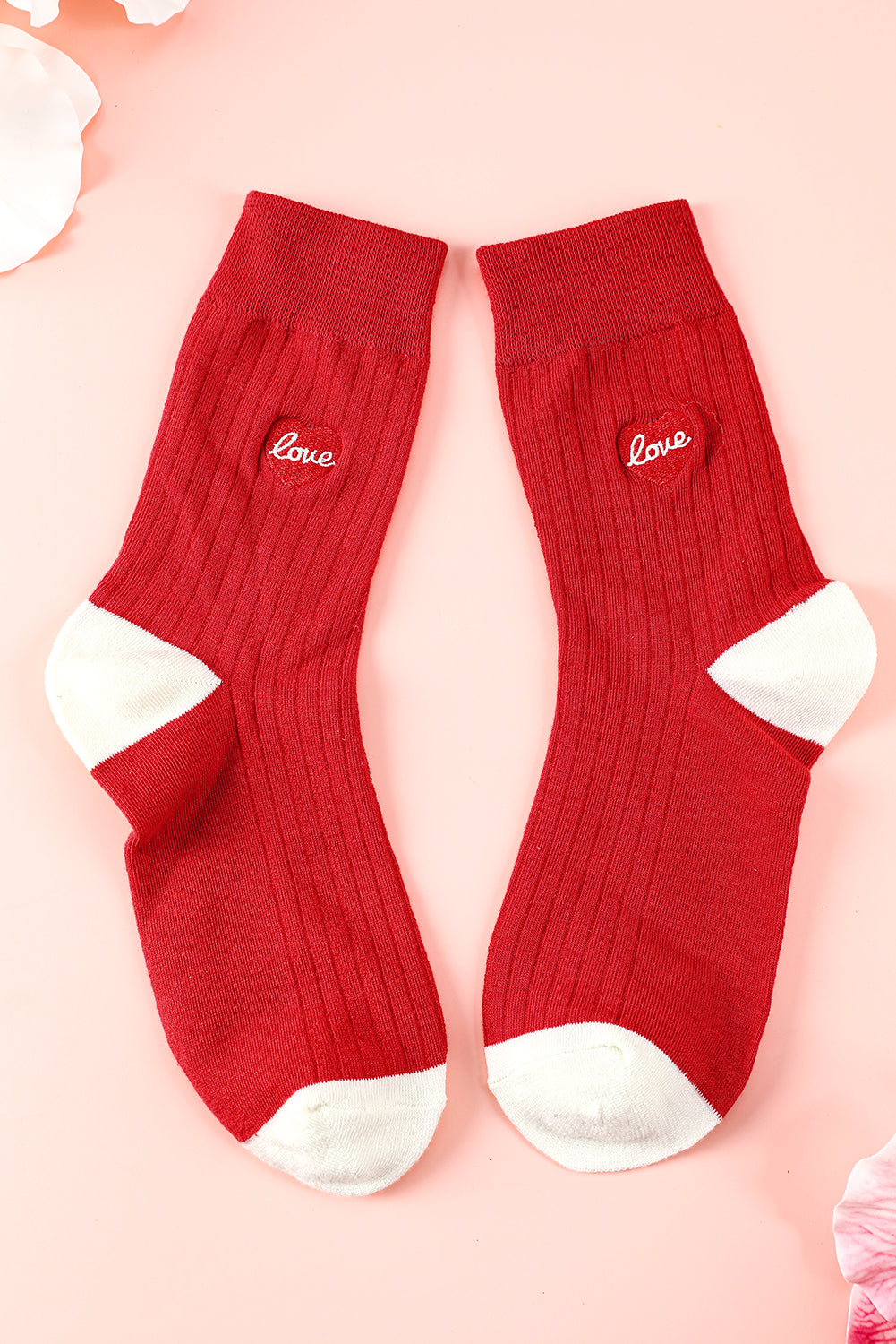 Chaussettes côtelées brodées Love à blocs de couleurs