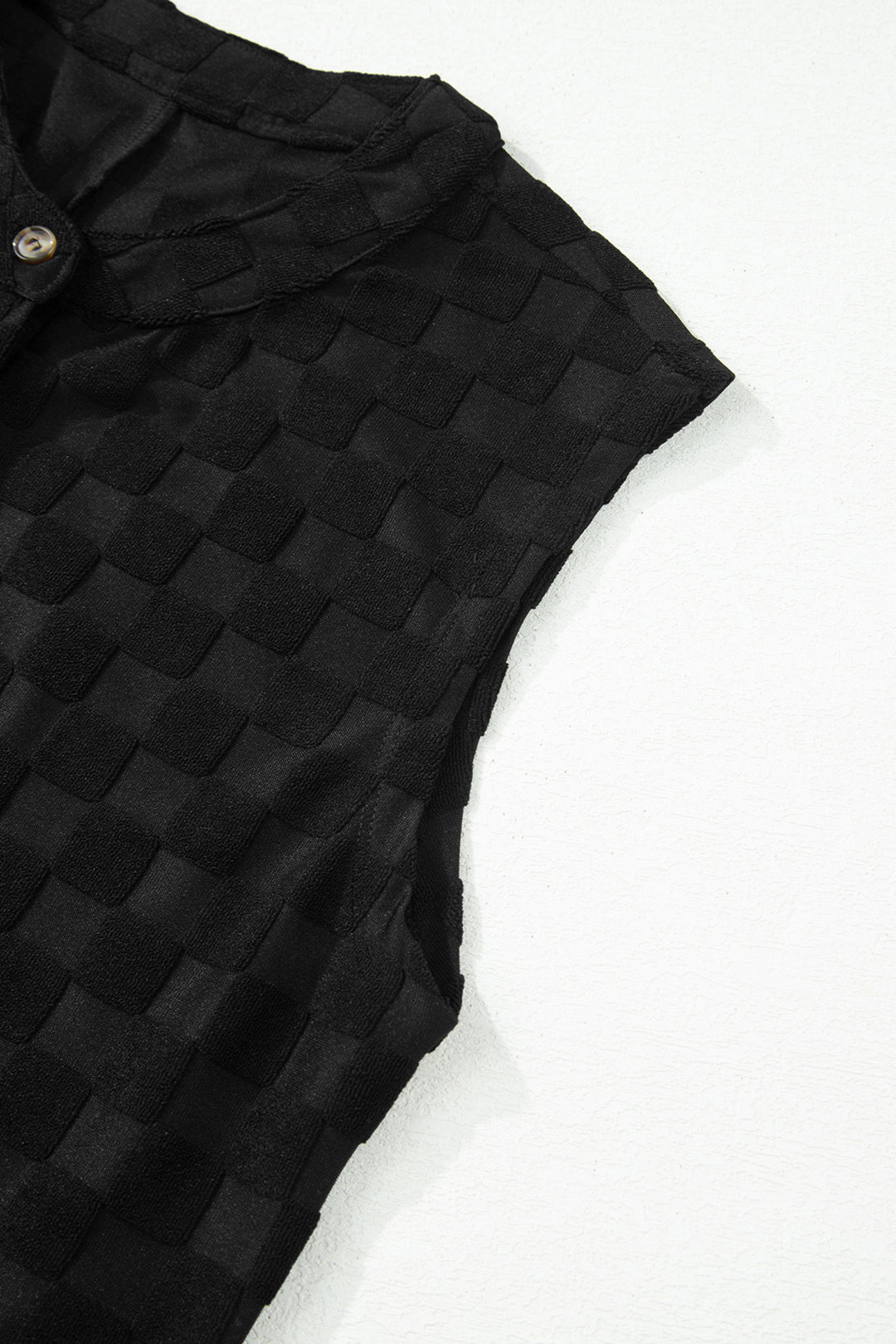 Black Half Buttons Sleeveless Wide Leg Textured Jumpsuit