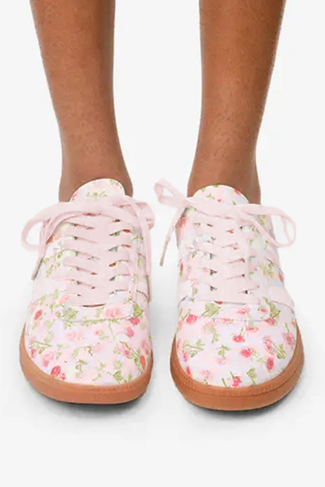 Floral Print Lace-up PU Leather Flat Shoes