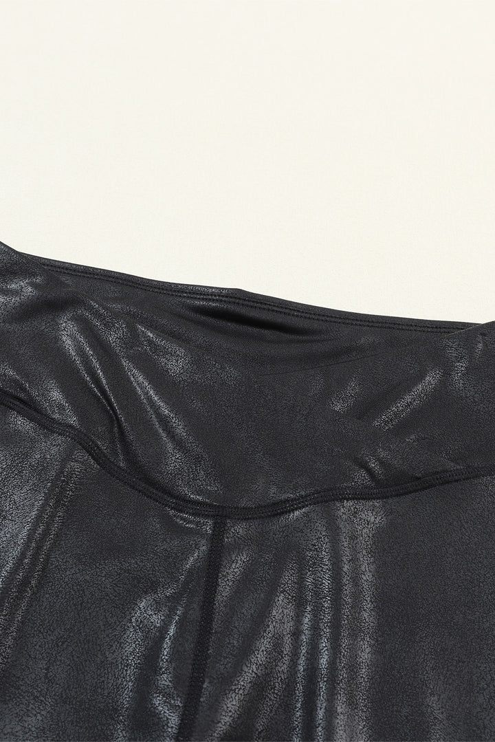 Dearlovers Black Crossed Dip Waist Sleek Leather Leggings