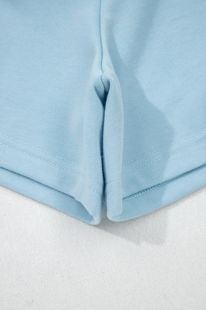 Mist Blue Solid Color Loose Tee Drawstring Shorts 2pcs Outfit