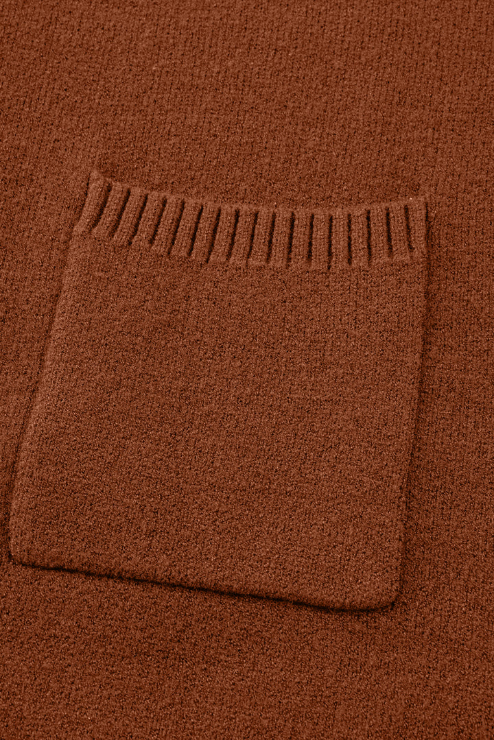 Ribbed High Neck Front Pockets Center Seam Shift Sweater Dress