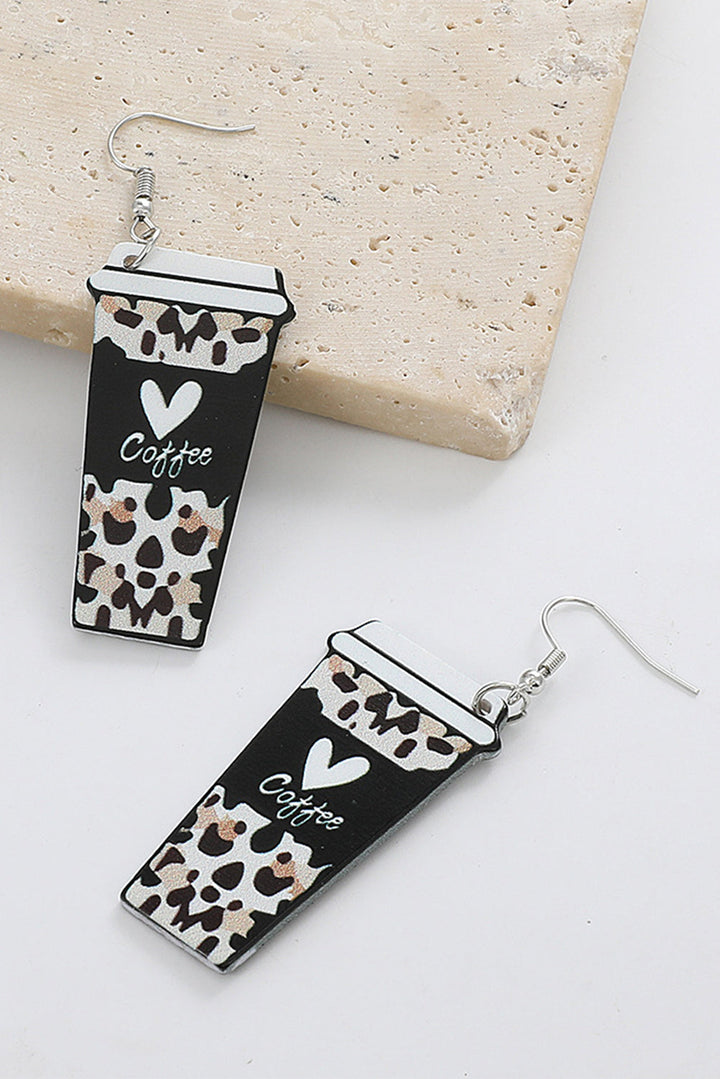 Boucles d'oreilles en forme de tasse de boisson à imprimé léopard