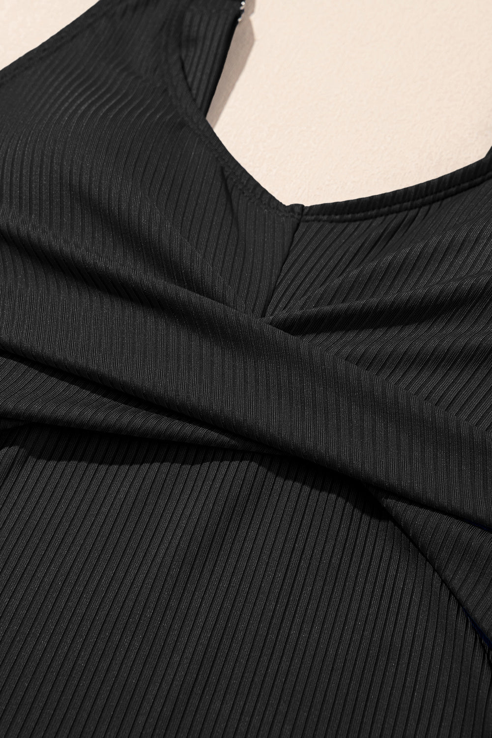 Black Ribbed Knit Crossed Detail Tank Skort 2pcs Swimsuit