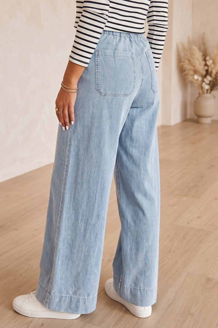 Beau Blue Solid Full-Length Regular Pocket Detail Denim Jeans