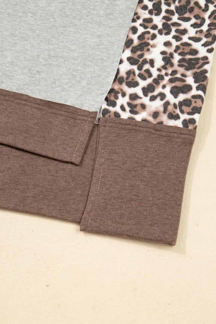 Gray Plus Size Leopard Color Block Patchwork Dolman Sweatshirt