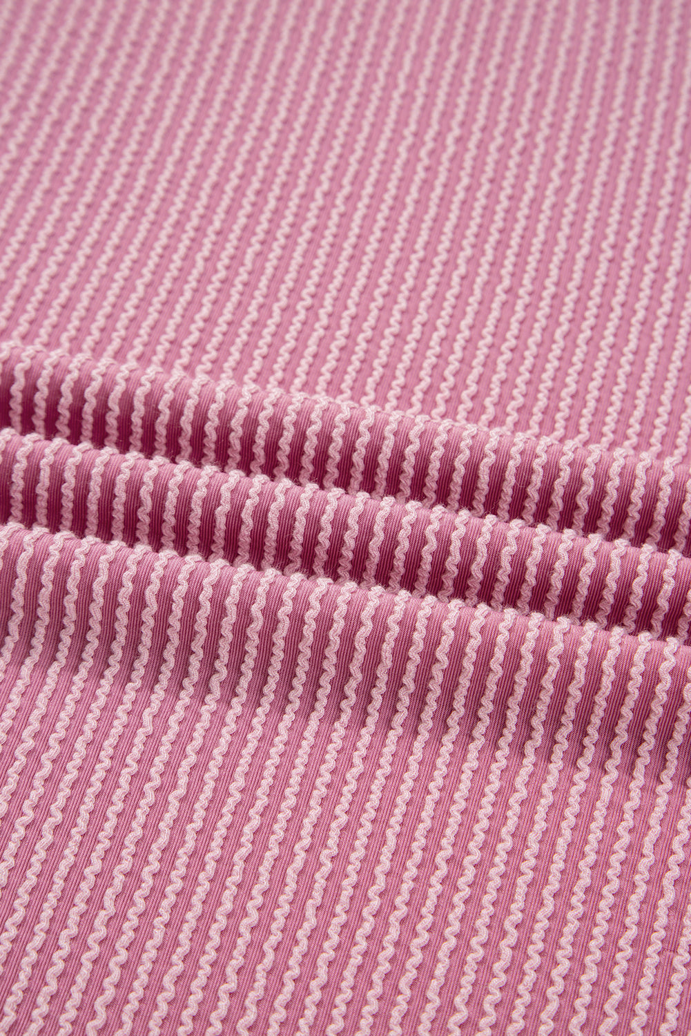 Pink Twisted Rib Texture Exposed Seam Patchwork Loose Long Sleeve Top