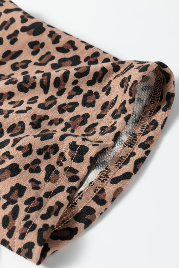 Brown Leopard High-Low Loose Tee Ankle Length Pants Set