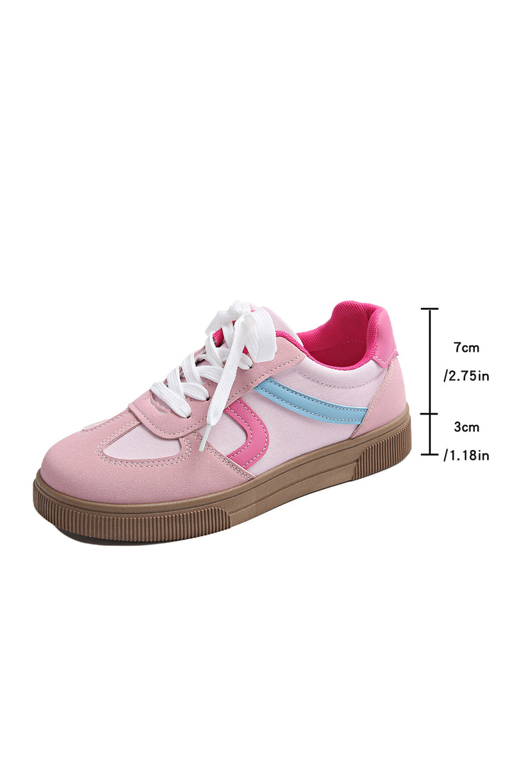 Color Block PU Leather Patchwork Lace Up Flat Shoes