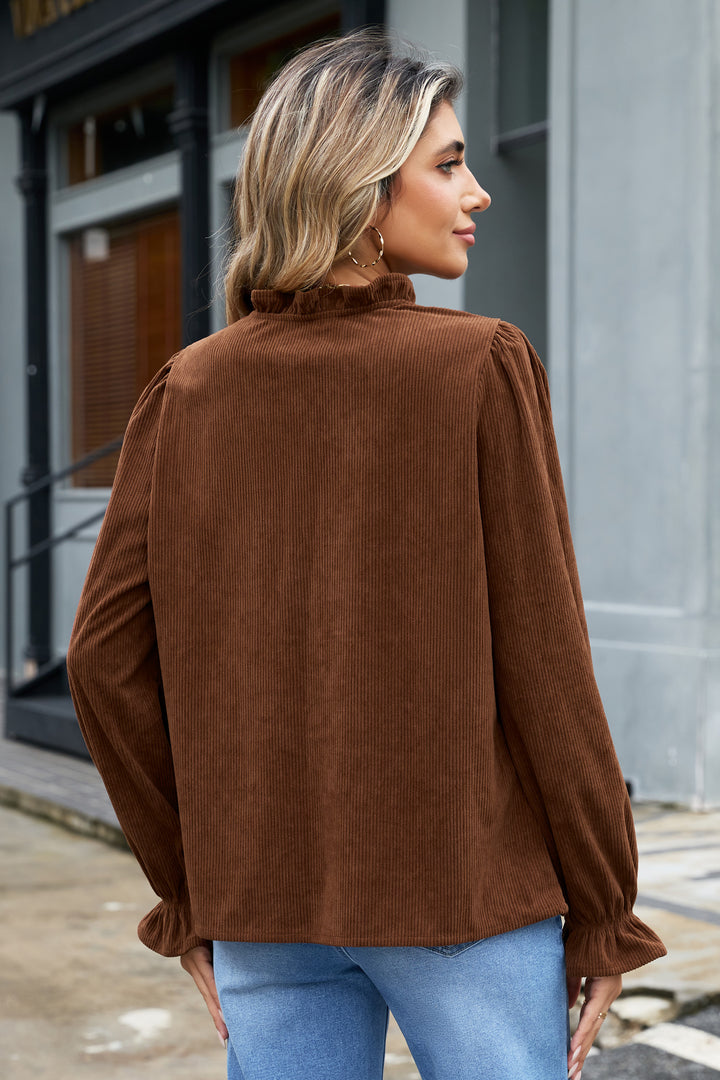 Coffee Solid Color Long Sleeve Button Corduroy Shakcet