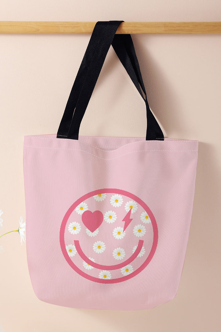 Smiley Face Daisy Print Canvas Large Capacity Tote Bag