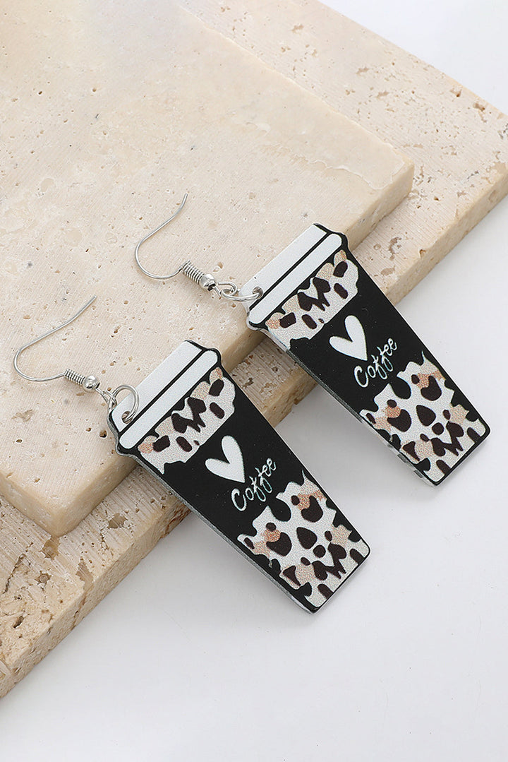 Boucles d'oreilles en forme de tasse de boisson à imprimé léopard