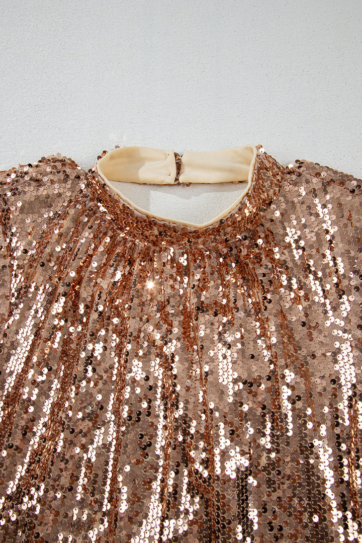 Gold Sequined Long Sleeve Cutout Back Cocktail Party Mini Dress