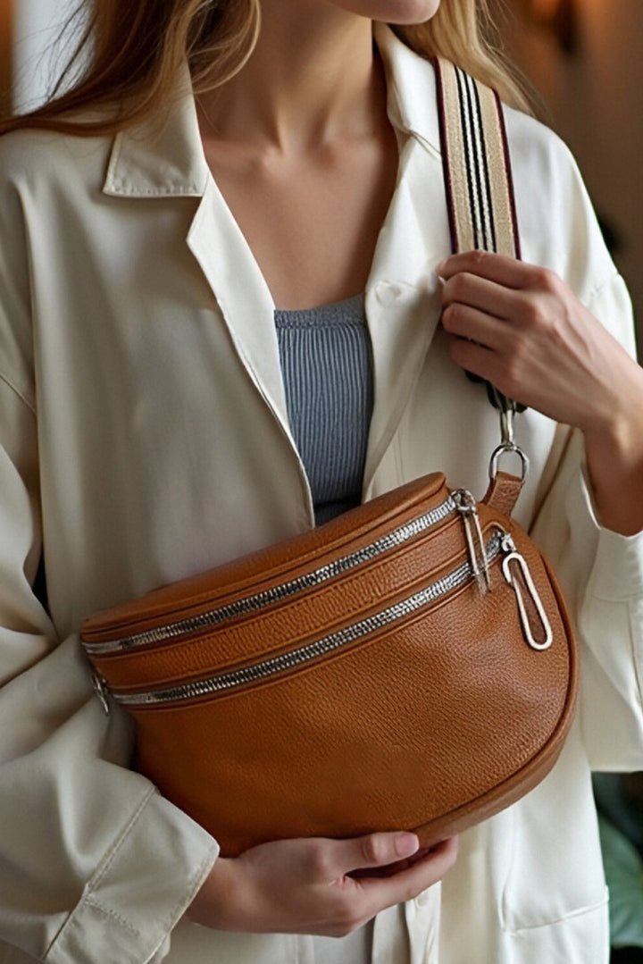 PU Leather Double Zipper Crossbody Bag