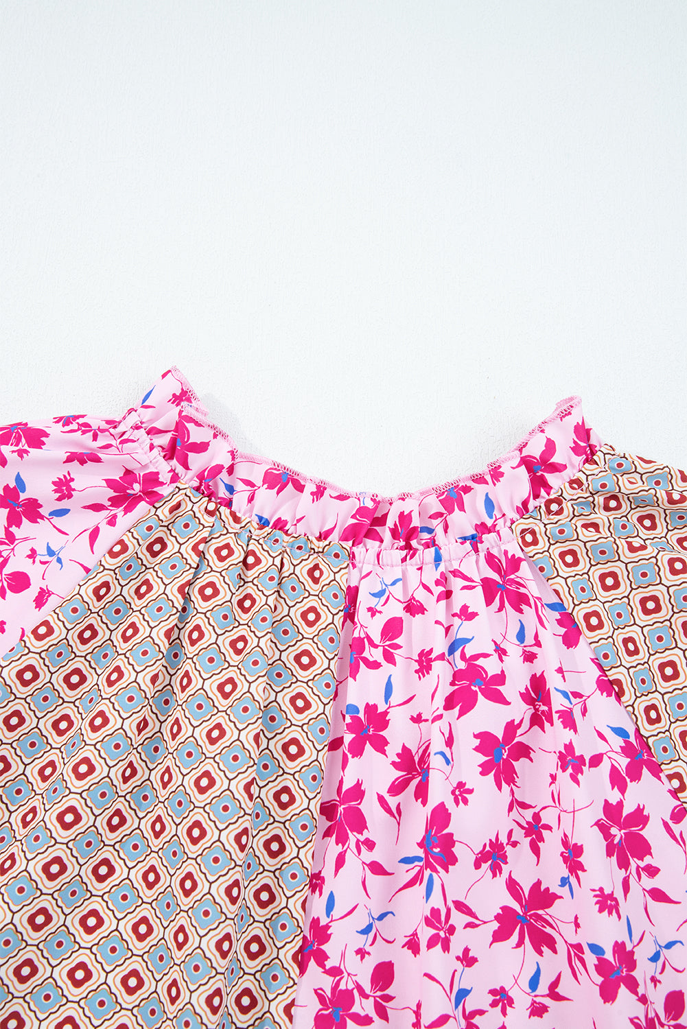 Boho Mixed Floral Drop Shoulder Bubble Sleeve Blouse
